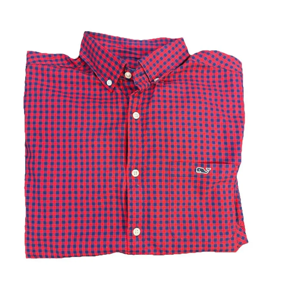Vineyard Vines Medium Men’s Performance Classic Fit Tucker Red Plaid Shirt - Picture 10 of 13